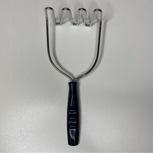 Vintage Stainless Steel 9” long Potato Masher with Black Handle and 4” wide top